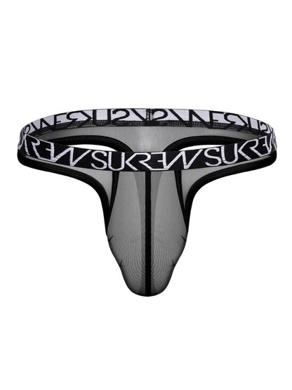 Black men's underwear with brand logo on a white background