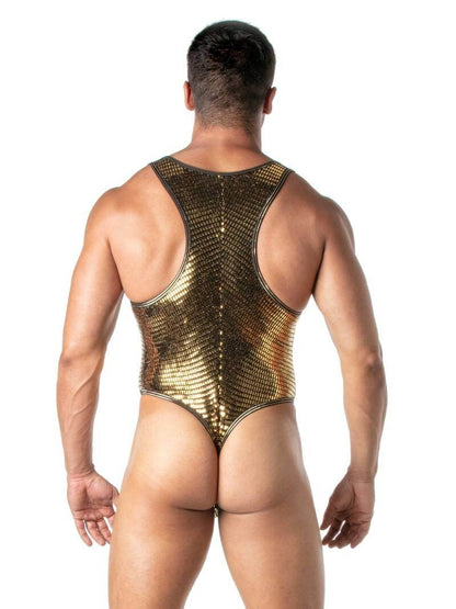 Mens TOF Paris Glitter Bodysuit with Thong Rear