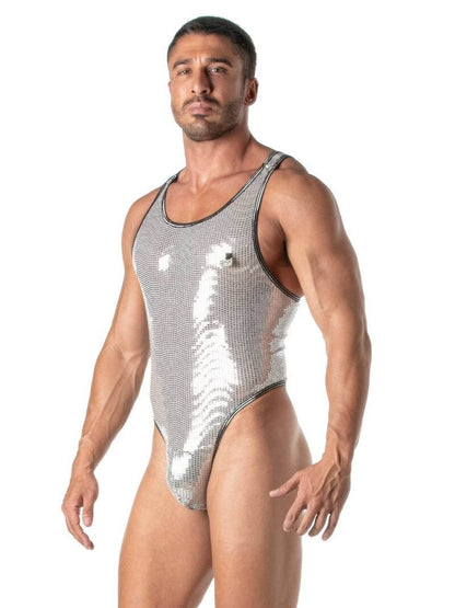 Mens TOF Paris Glitter Bodysuit with Thong Rear