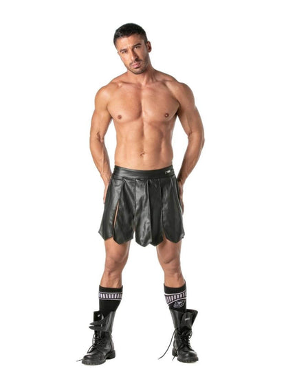 Mens TOF Paris Leather-Look Gladiator Skirt