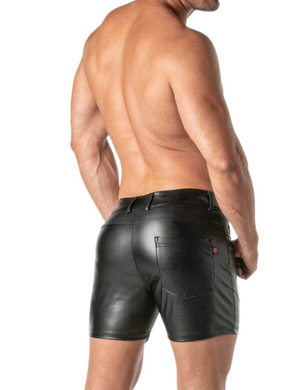 Mens TOF Paris Kinky Leather Look Mid-Thigh Short