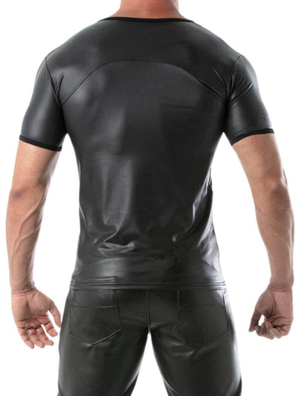 Mens TOF Paris Kinky Leather Look T-Shirt