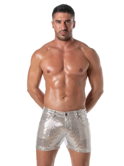Mens TOF Paris 5 Pocket Mid-Thigh Glitter Short
