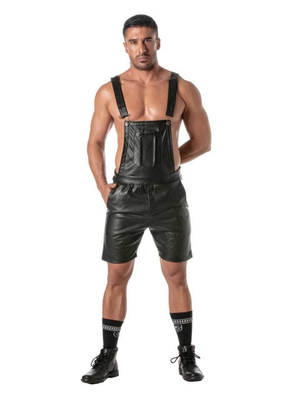 Mens TOF Paris Kinky Leather Look Mid-Thigh Short Dungarees