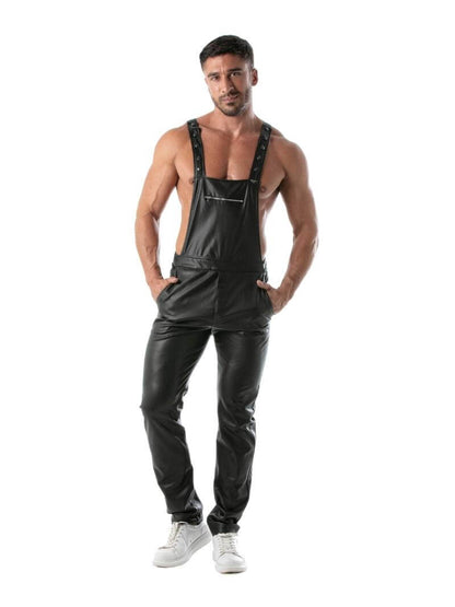 Mens TOF Paris Kinky Leather Look Overall Dungaree Pants
