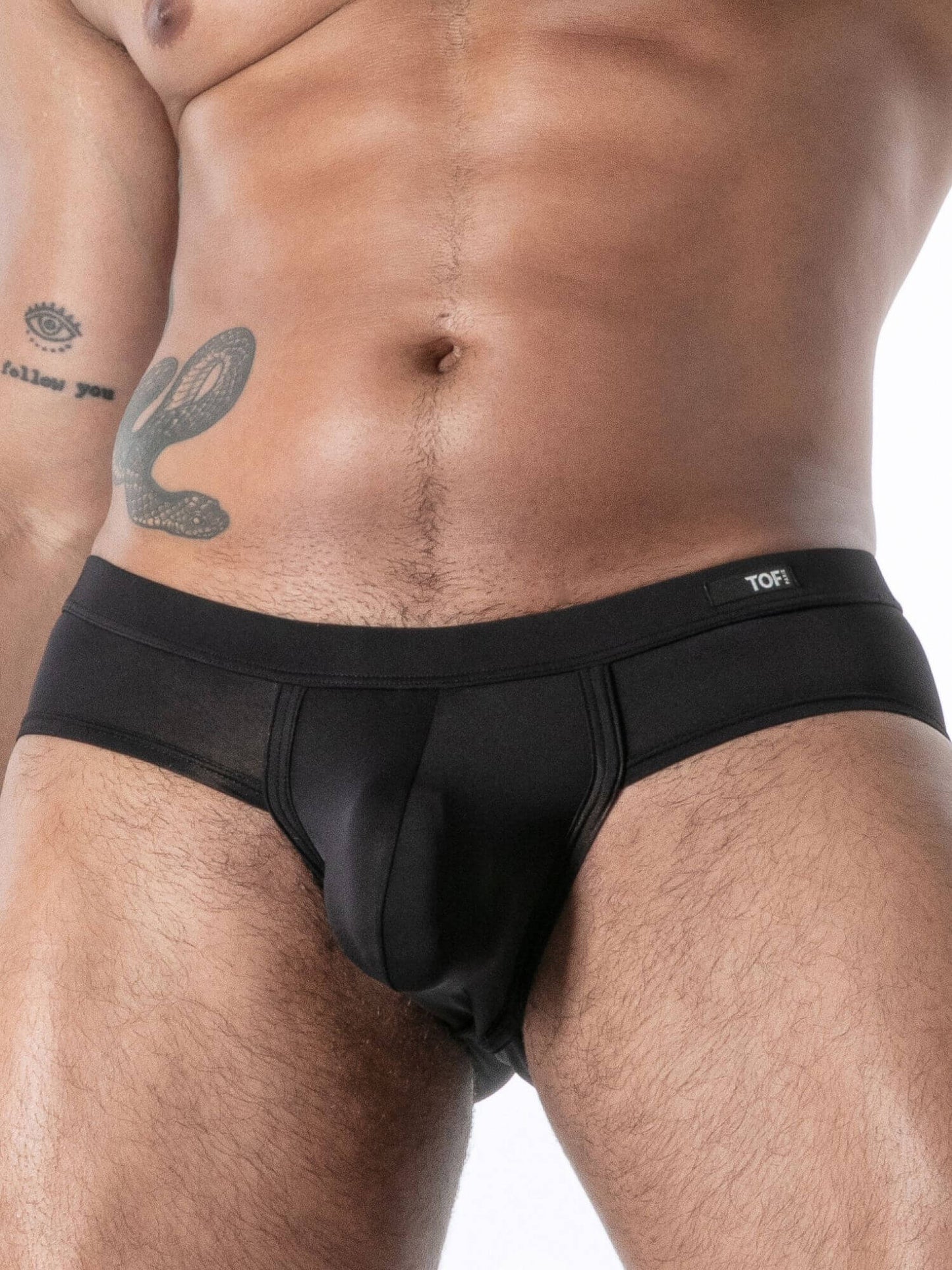 Black men's underwear with brand logo on a white background