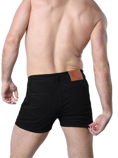 A pair of green Timoteo Berkeley cotton twill pocket shorts with a logo branding on the waistband, featuring a mid-thigh length, low-rise waist, zip-up fly, button fastening, belt loops, and five pockets.