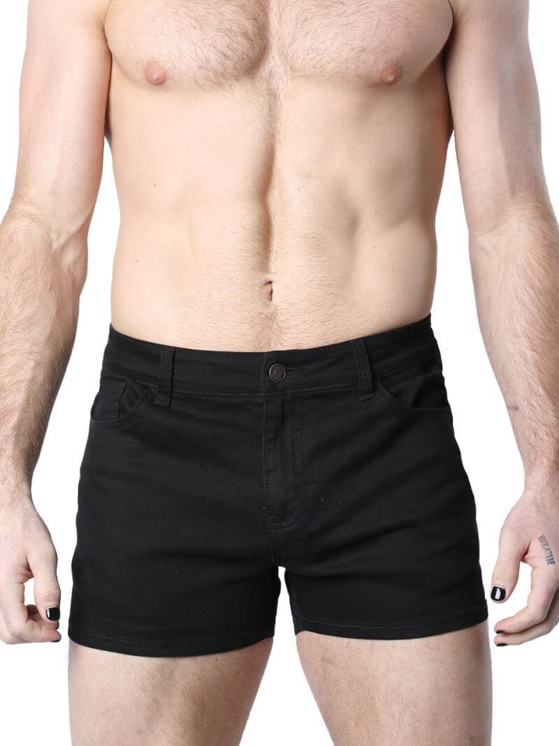 A pair of green Timoteo Berkeley cotton twill pocket shorts with a logo branding on the waistband, featuring a mid-thigh length, low-rise waist, zip-up fly, button fastening, belt loops, and five pockets.
