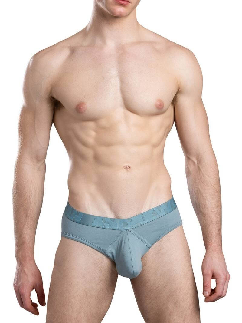 Man wearing a light blue underwear on a white background