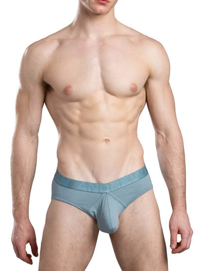 Man wearing a light blue underwear on a white background
