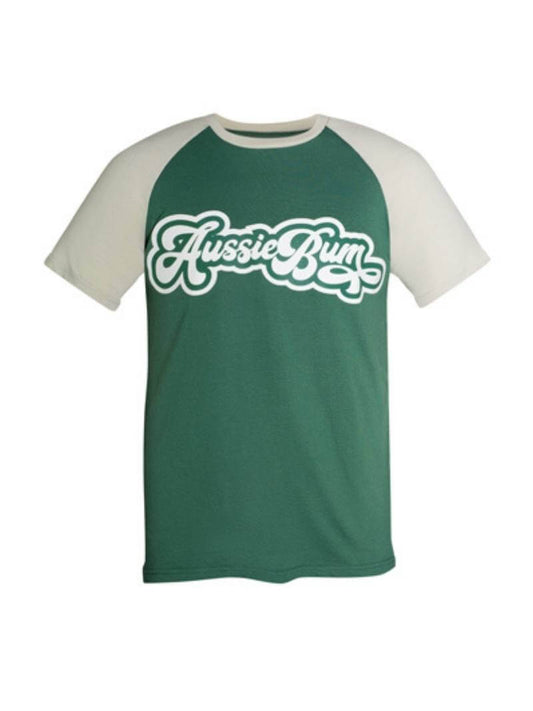A aussieBum brand baseball t-shirt with contrasting white sleeves and neckline, and the aussieBum logo on the chest.