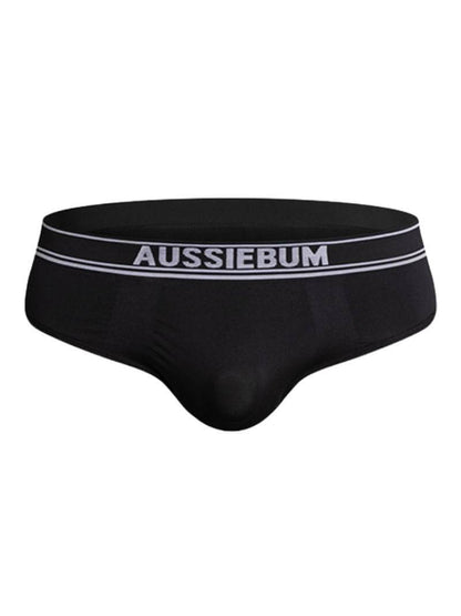 A pair of white aussieBum Seamless Tech 3.0 briefs with red aussieBum branding on the waistband.