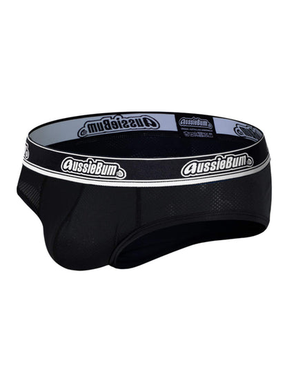 Black underwear with a visible brand logo on a white background