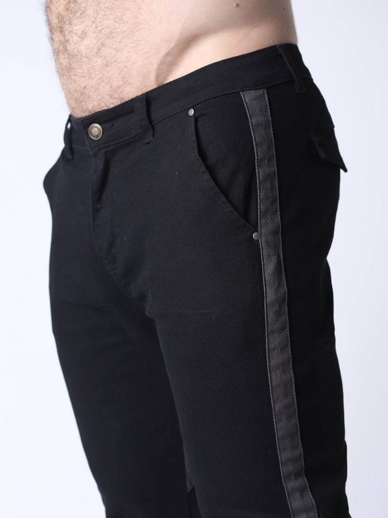 Black pants with a side stripe on a white background