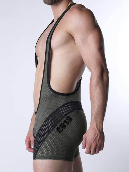 green wrestling singlet with black accents on a white background