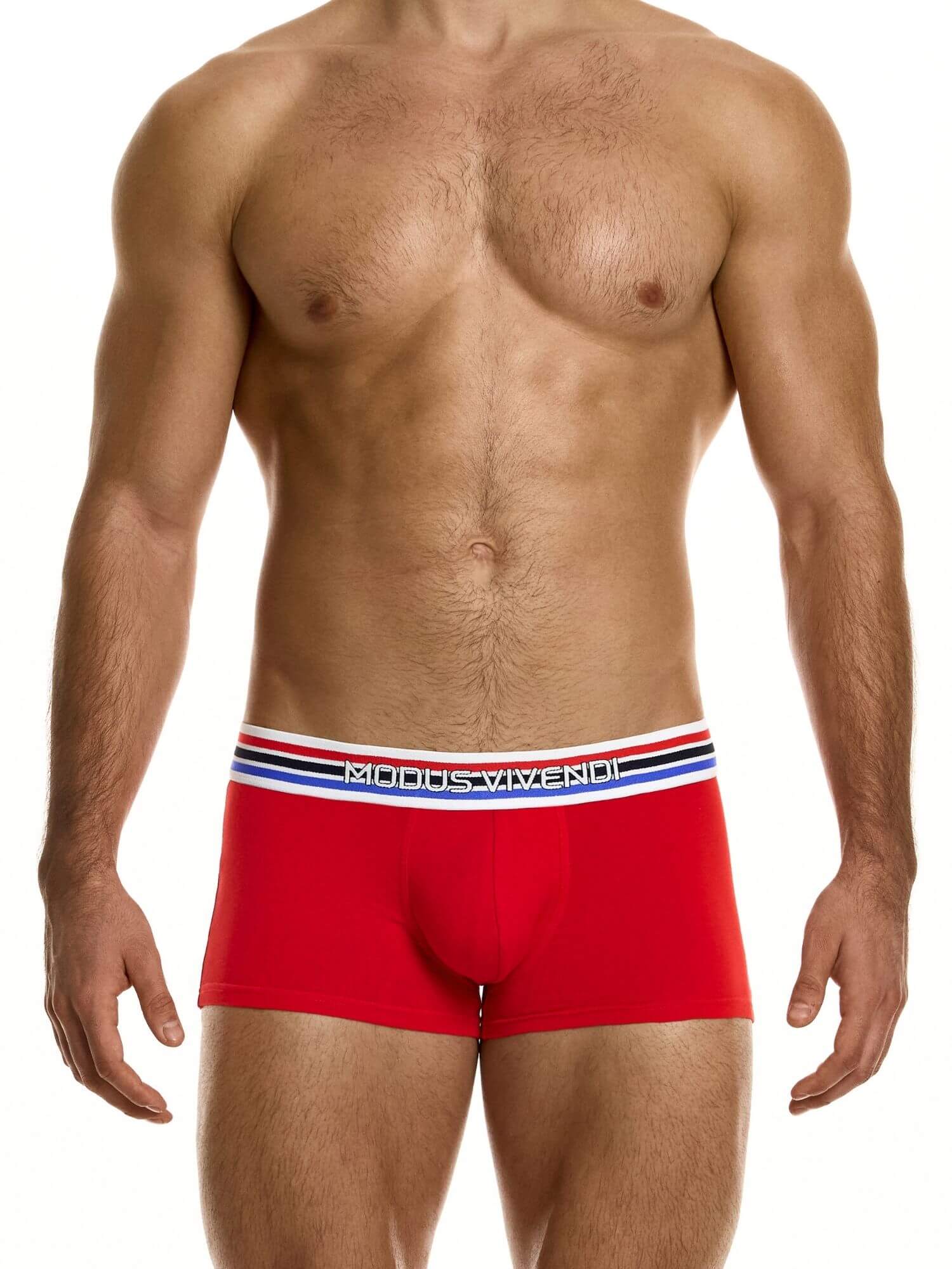 Red underwear with a brand logo on a white background