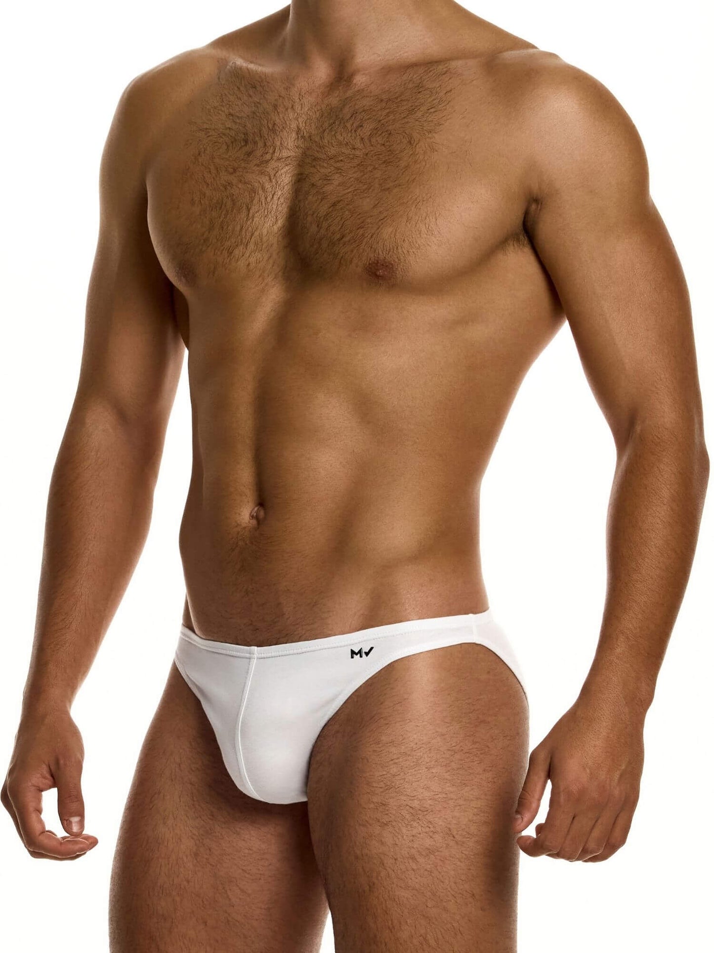 Man wearing white low cut men's underwear on a white background
