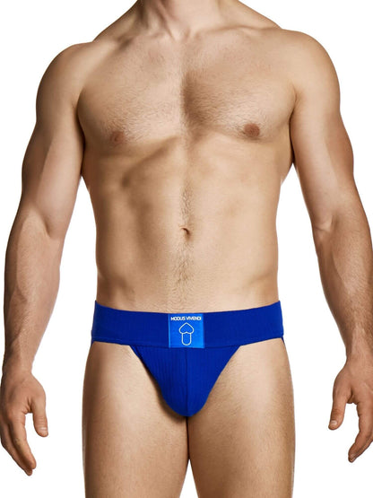 Blue men's underwear with a brand logo on a white background