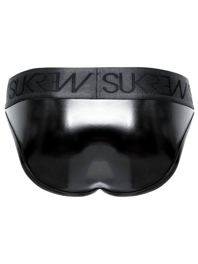 sukrew men's black wet look PU-coated classic brief 