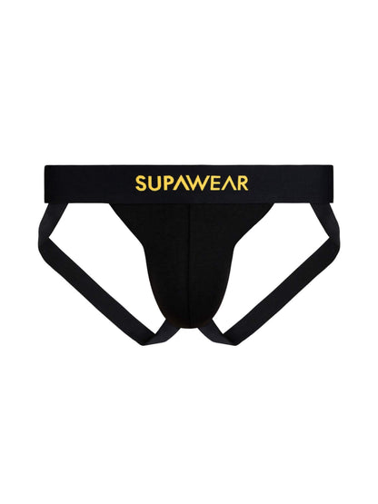 Black men's underwear with 'SUPAWEAR' logo on a white background