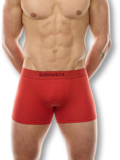 Red underwear with 'Supawear' branding on a white background