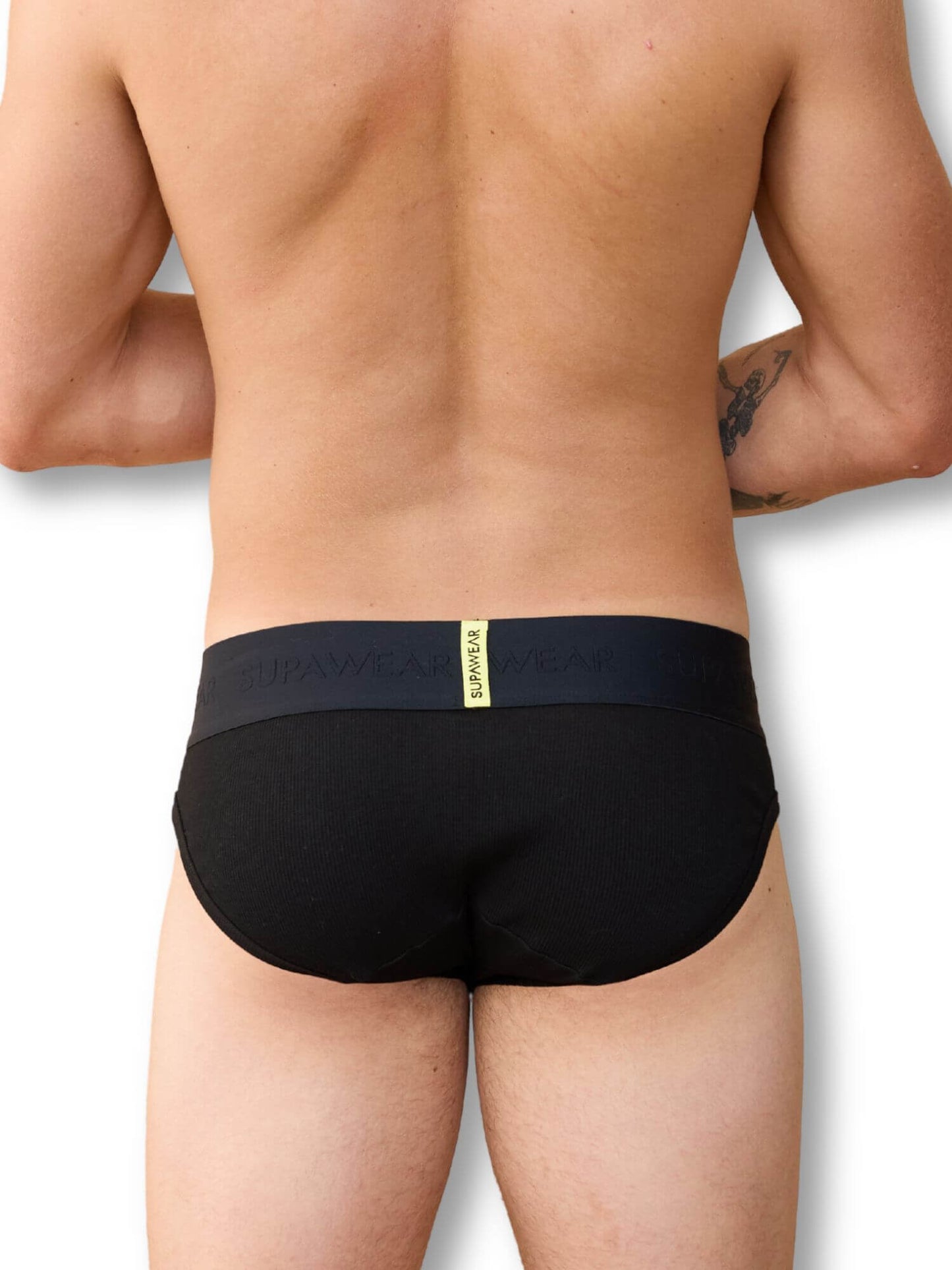 Black men's underwear with a visible brand logo on a white background