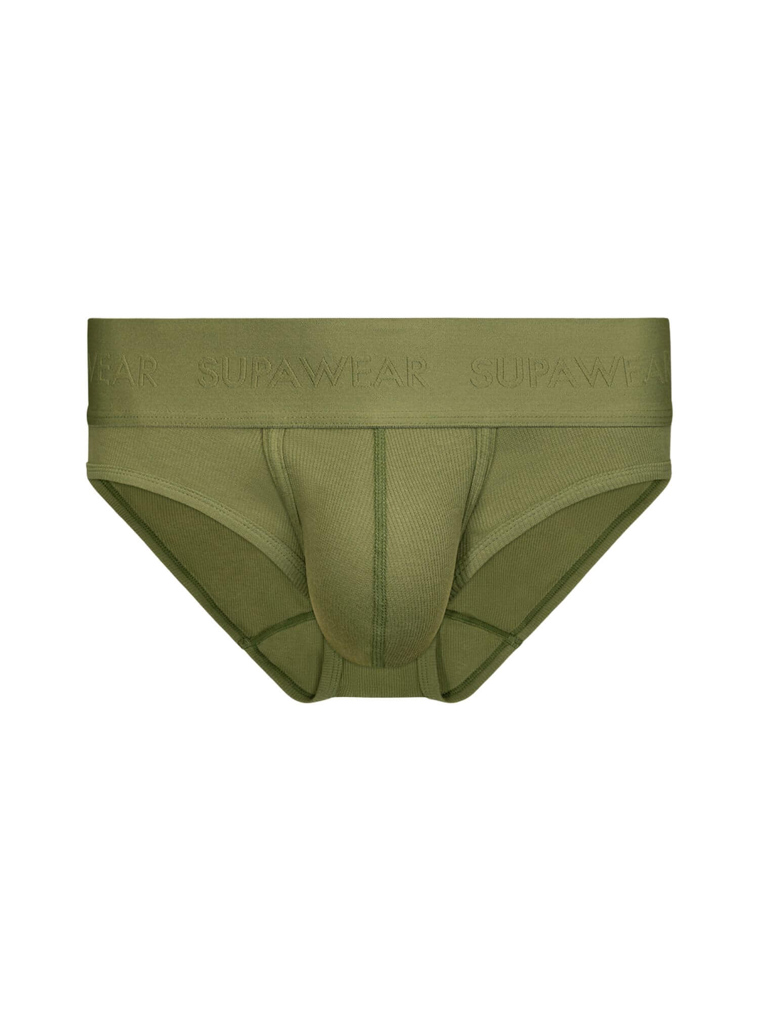 Green men's underwear with brand logo on a white background