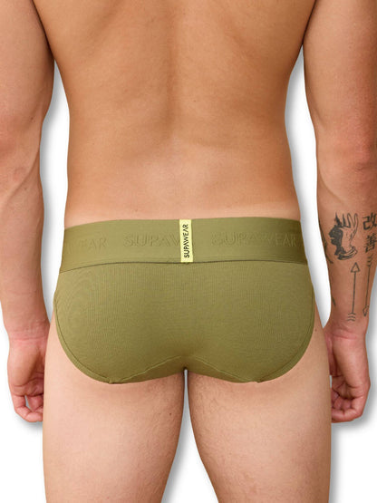 Green men's underwear with brand label on a white background